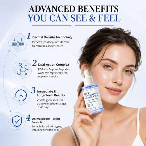 Advanced PDRN Copper Peptide Serum with GHK-Cu Hyaluronic Acid & Hydrolyzed Collagen Face Serum for Firming Skin Care Elasticity
