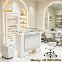 Minimalist Wood Style Double Vacuum Manicure Desk Separate Storage Drawers For Local Skin and Nail Beauty Shop