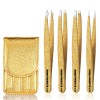 3PCS Professional Stainless Steel Slant Tip and Point Eyebrows Ingrown Hair Facial Hair Blackhead and Lash Extension (Gold)