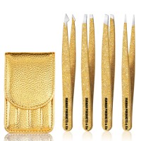 3PCS Professional Stainless Steel Slant Tip and Point Eyebrows Ingrown Hair Facial Hair Blackhead and Lash Extension (Gold)