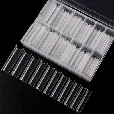 Boxed Coffin Fake Nails Long Transparent Fake Manicure Techniques Flat Shape Full Cover Manicure French Coffin Manicure Techniques Nail Tip