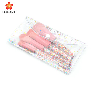 BUEART Rainbow Candy Makeup Brush Set 5pcs Makeup Brushes Transparent Crystal Handle for Blush, Foundation, Eyebrow, Eyeshadow,