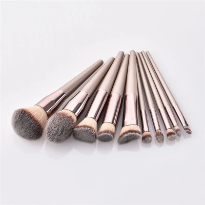 Champagne Gold Makeup Brush Set: 10-Piece Powder &amp; Eye Shadow Brushes