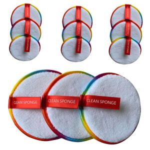 Customize Rainbow Eco Friendly Beauty Reusable Facial Face Cleaning Makeup Remover Pad Sponge Washable Private Label