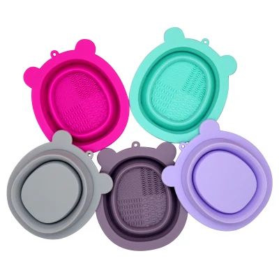 New Little Bear Silicone Folding Wash Bowl: Makeup Brush Cleaner &amp; Cleaning Pad