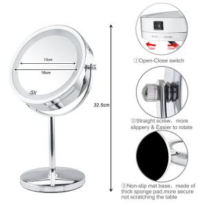 Non-slip table 360 degree Rotation 1x/3x/5x Magnification lighted bathroom led makeup mirror and led makeup mirror