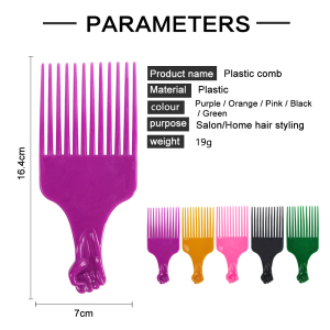 Professional Custom Sublimation Plastic Colorful Beauty Salon Dressing Wide Tooth Pelo Peigne Hair Pick Afro Comb With Handle