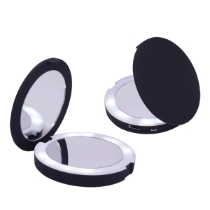 Round double sides 5x magnifier LED lighted travel gifts make up mini small compact pocket mirror
