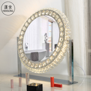 Wholesale Diamond Luxury Hollywood Style Crystal Crushed LED Light illuminated Round Makeup Vanity Mirror