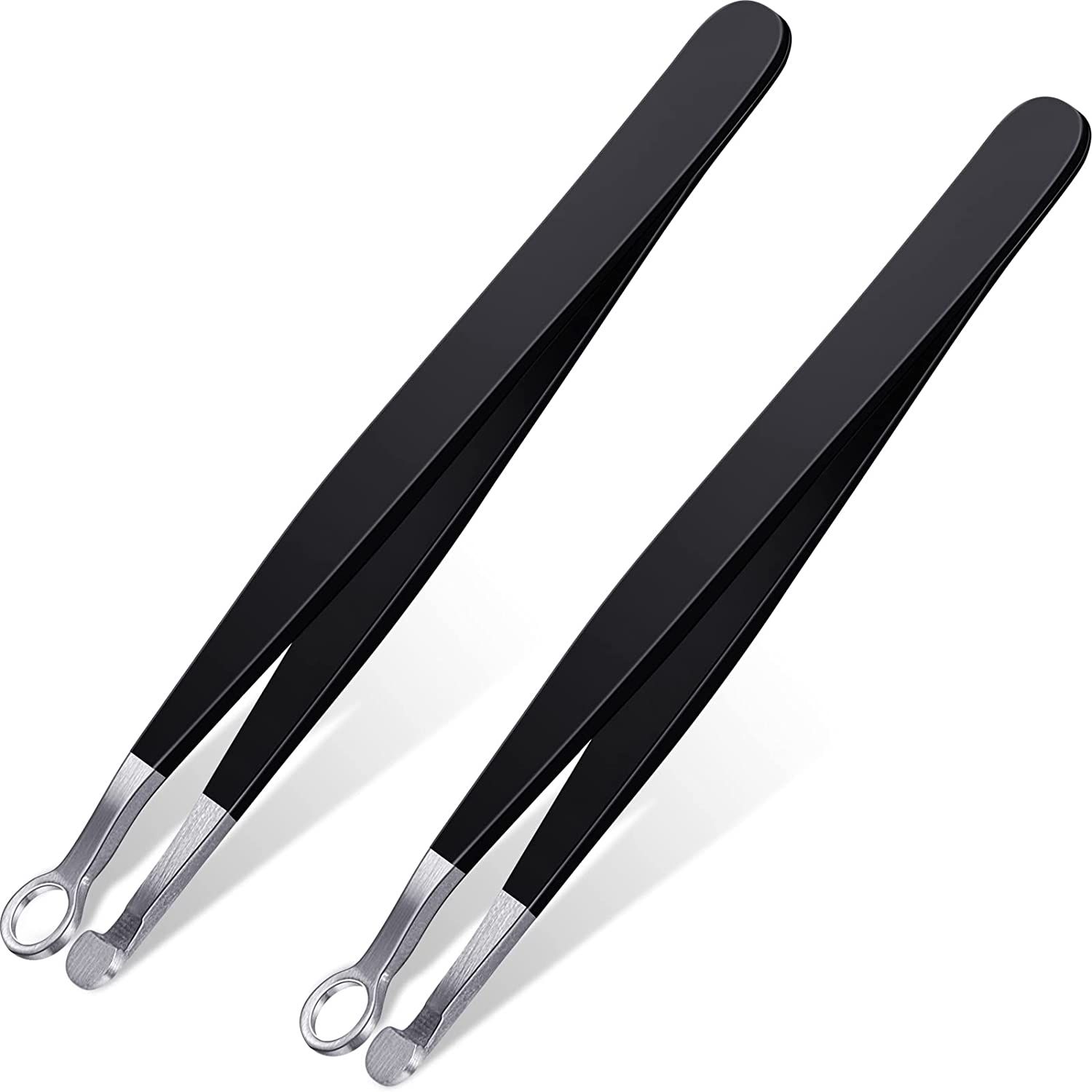 2 Pcs Nose Hair Tweezers Nose Hair Trimming Tweezers Stainless Steel Round Head Tweezers Eyebrow Clippers Trimmer (Black)