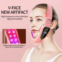 LED Photon Therapy Facial Slimming Vibration Massager Heated Facial Lifting Device Double Chin V Face Care Tool