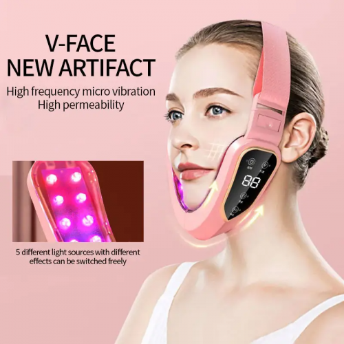 LED Photon Therapy Facial Slimming Vibration Massager Heated Facial Lifting Device Double Chin V Face Care Tool