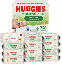 Huggies Natural Care Sensitive Baby Wipes, Unscented, Hypoallergenic, 99% Purified Water, 12 Flip-Top Packs (768 Wipes Total)