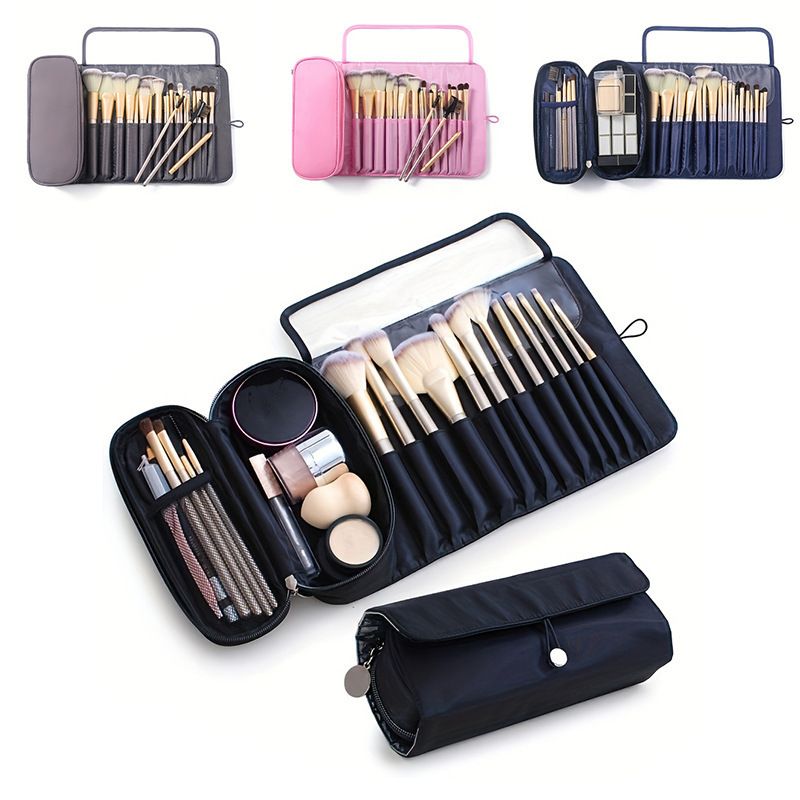 Large Capacity Makeup Brush Organizer Bag with Individual Slots – Foldable Cosmetic Brush Storage Case