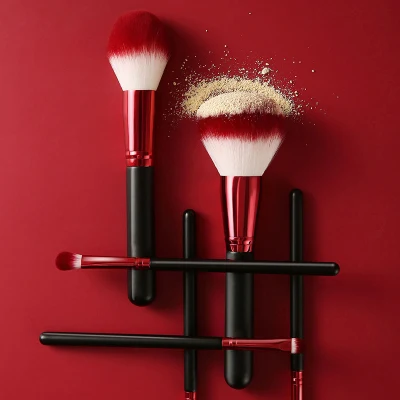 8PCS Red +Black Makeup Brush Set Beginners Makeup Tools Foundation Concealer Eye Shadow Brush