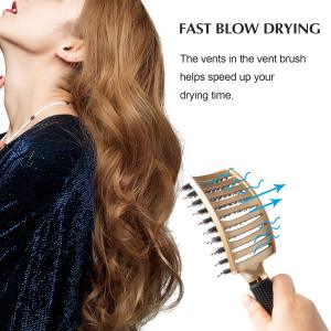 Amazon hot Wholesale Customized LOGO Curved Vented Detangling Wave Brush Boar Bristle Hair Brush with nylon bristle