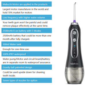 H2ofloss 2021 new arrival denal jet with 7 types nozzles choices cordless teeth irrigator 300ml water flosser