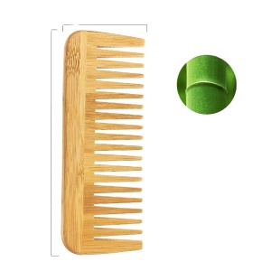 Professional Custom Logo Natural Bamboo Wooden Wide Tooth Hair Detangler Comb