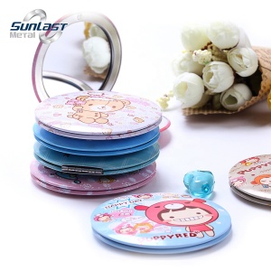 Small magnified makeup compact pocket mirror with logo