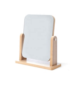 Square Double Sides Cosmetic Table Desk  Makeup Mirror Portable Standing Mirror With Wood Frame