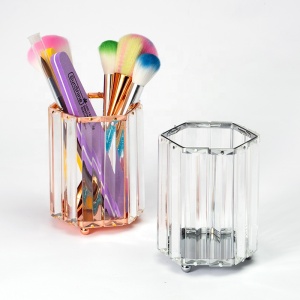 Square/Diamond/Round Shape Manicure Tools Holder Hollow-out Design Silver Crystal Make-up Brush Holder POT-66