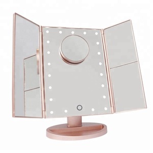 Touch Screen Trifold 21 LED Lighted Vanity Makeup Mirror with 1x/2x/3x Magnification USB Charging 180 Degree Adjustable Stand