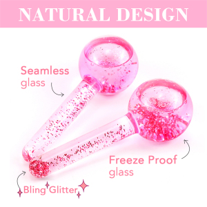 Custom Golden Glitters Beauty Tool Color Pink Rose Gold Cooling Facial Massage Roller Ice Globes For Face Private Label