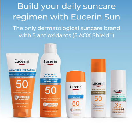 Eucerin Sun Advanced Hydration SPF 50 Sunscreen Lotion – Lightweight, Fragrance-Free, Hypoallergenic