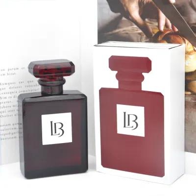 Lancy Beauty Flat Shoulder Empty Perfume Bottle Brown Square Glass Bottle with Custom Logo Carbon Box