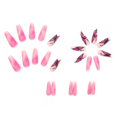 Long Coffin-Shaped Artificial False Nail Tips Multi-Pattern Pressing Nails Wholesale Art Nail