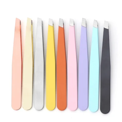 Stainless Steel Slanted Tweezers Eyebrow Clip Tight Color False Eyelashes Tool