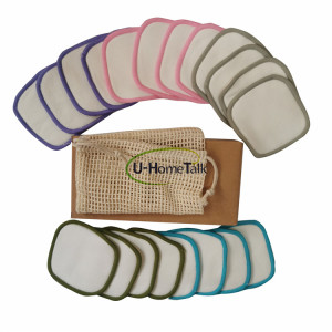 U-HomeTalk 2020 Square Shape 8CM Reusable Facial Bamboo Cotton Velvet Terry Makeup Remover Pads With With Cotton Meshbag