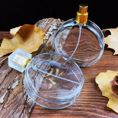 Vintage Glass Flat Perfume Bottles with Pump for Perfume Packaging