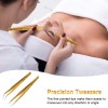 2 Pieces Straight and Curved Tip Tweezers Eyelash Extension Tweezers Stainless Steel False Lash Application Tools (Gold)