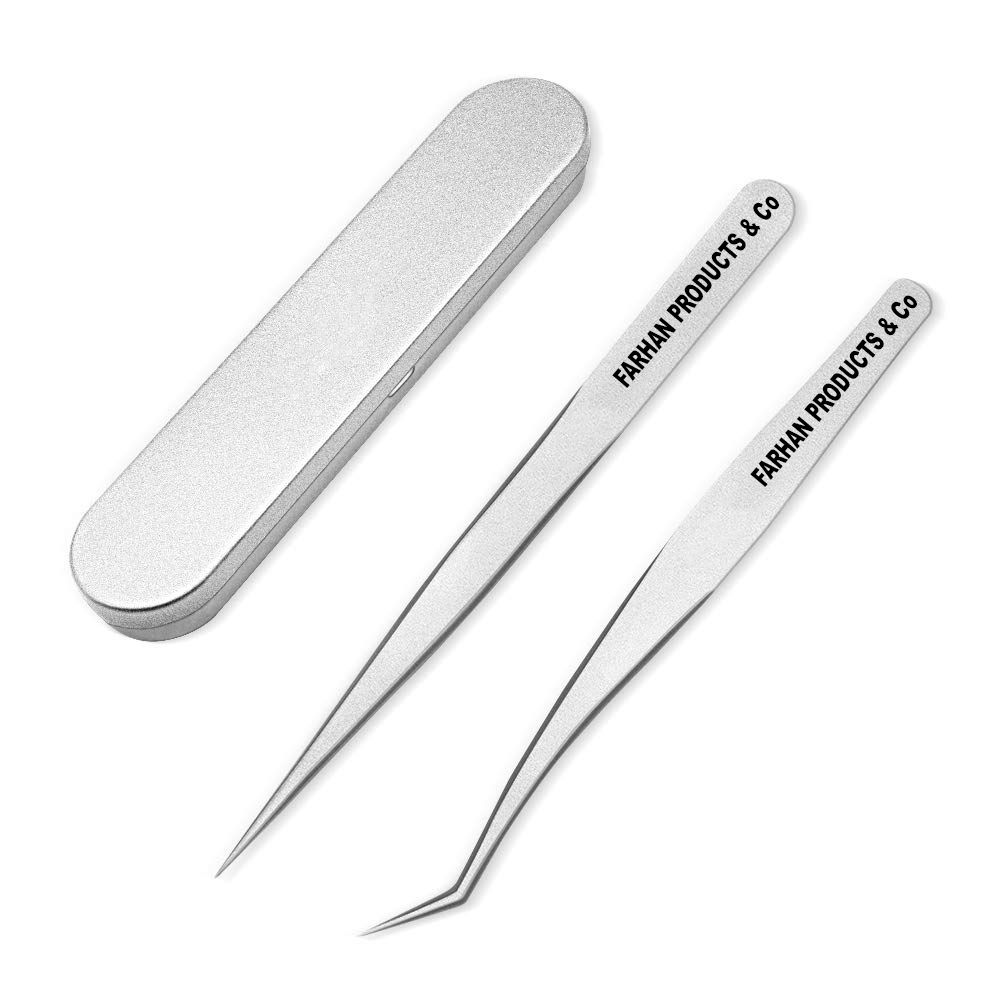 Eyelash Extension Tweezers Professional 2 Pcs Straight and Curved Pointed Tweezers Crafted Tweezers for 3D-6D olume False