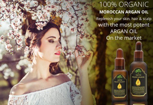 100% Bio certified Organic Argan oil in glass bottle with dropper :
