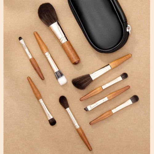 9pcs Professional Makeup Brush Set with Natural Wooden Handle Premium Synthetic Hair Foundation Powder Eyeshadow Brushes Private Label