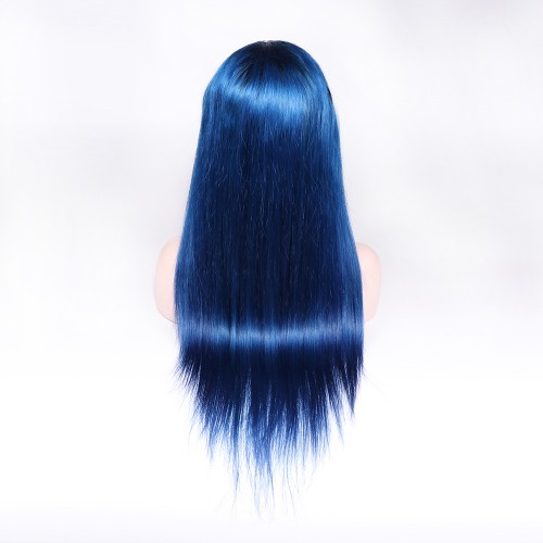 In stock 10"-24" 130% density ombre blue lace front wigs T1B-blue remy human hair wig dark root