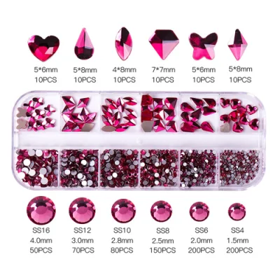 12 Grid Flat Bottom Shaped Diamond Crystal Glass Drill Nail Art Set