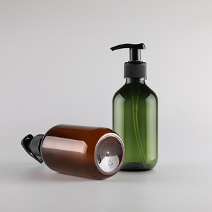 300ml 500ml empty boston round cosmetic pet amber cylinder shampoo plastic bottle