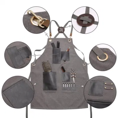 Barber Apron Canvas Cross Back Multifunction Kitchen Cooking Baking Bib