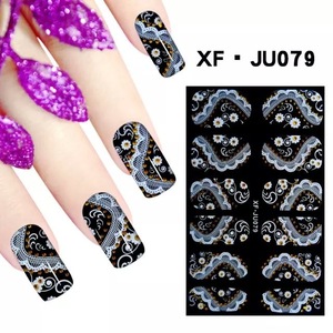 black and white full tips series with art work stickers for nail art