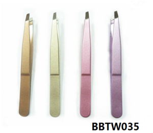 Customized logo blue pink color precision stainless steel slant pointed tip eyebrow hair plucking tweezers in tin storage box