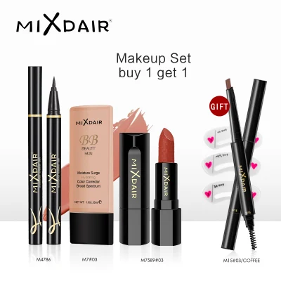 EL06 Mixdair Black Gold Four-Piece Set, Foundation Liquid Smooth Eyeliner Light Luxury Lipstick Combination Set Send Eyebrow Pencil Eyebrow Card