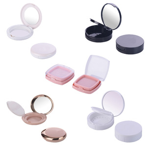 Fashion wholesale pressed loose dry wet powder case empty square round cosmetic makeup compact powder case with mirror