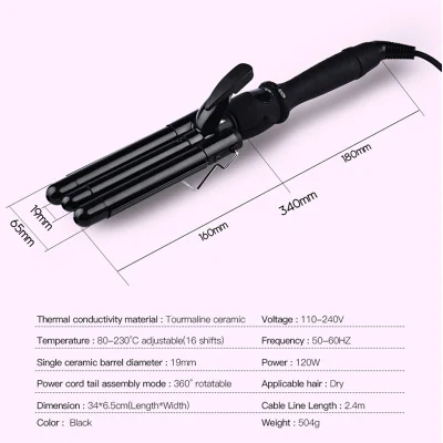 Full Black 3 Barrels Wave Curlers Styling Tools