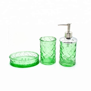 New product glass home garden 4 Piece Bathroom Accessories Set Soap Dispenser for Bath Gift Set