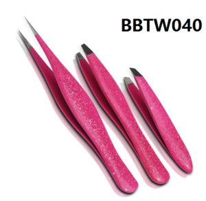 Pink girls rubber grip eyebrow manicure tweezers set