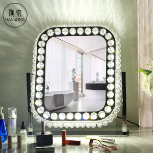 Square Crystal diamond LED makeup mirror desktop hollywood vanity mirror smart sensor switch illuminated cosmetic mirror