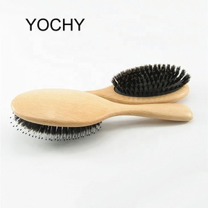 Wood Handle Hair Brush Natural Boar Fluffy Bristle Anti Loss Comb Hairdressing Barber Tool Teasing Bristle Salon Hairbrush